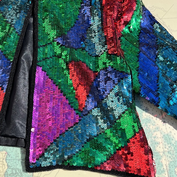 Vintage Scarlet Rage Sequin Silk Lined Jacket - Picture 3 of 6